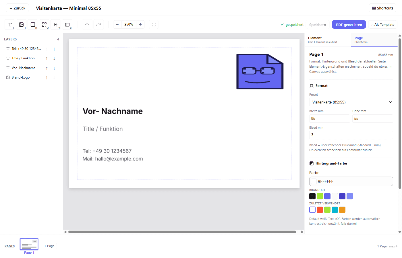 Konva-Editor mit Layer-Panel, Properties + Brand-Master-Locks